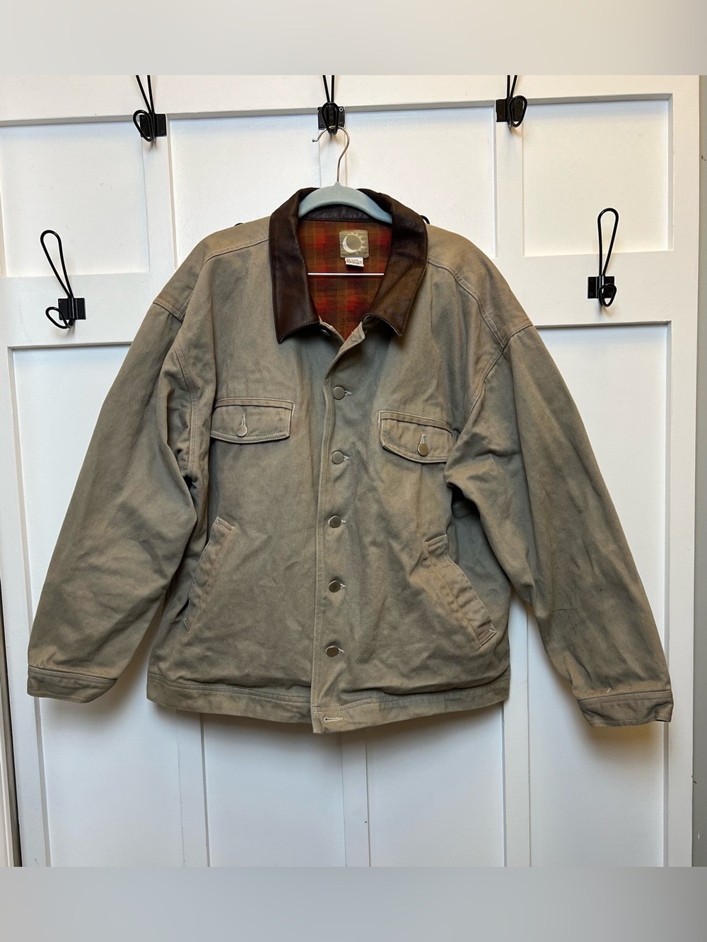 Vintage Marlboro Adventure Team Chore Coat Mens XXL Brown Flannel Leather Collar